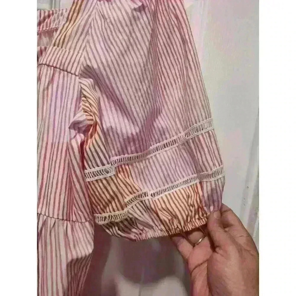 Maeve By Anthropologie Size Small Pink Orange Tunic Top PuffSleeve Tiered Cotton - Picture 7 of 9